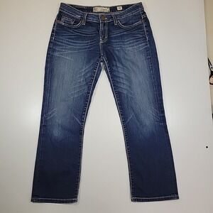 BKE Payton Jeans Size 28 Womens Blue Denim Flare Mid Rise Whiskering